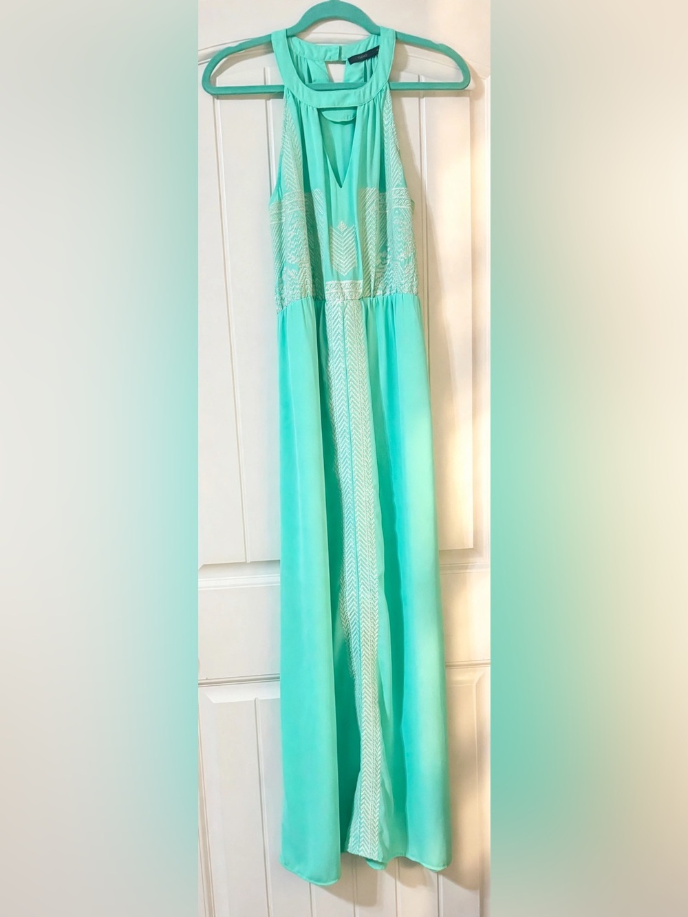 THML Mint Green Embroidered Halter Maxi Dress Size M